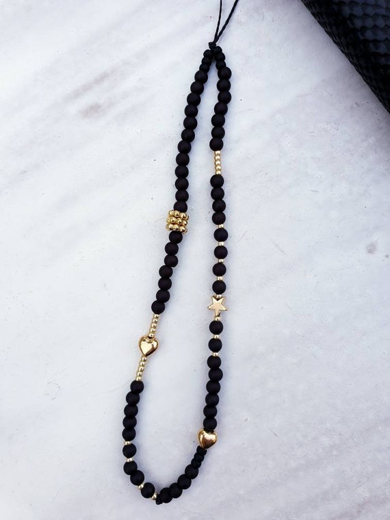 Black beaded phone strap Clearance