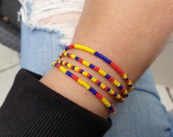 Pulsera de cuentas tejidas a mano "Bandera colombiana" / Pulsera de cuentas de telar "Bandera colombiana" / Pulsera de cuentas con cordón de cera