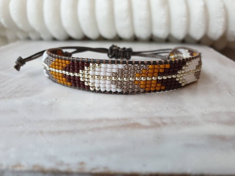 Loom Beaded Bracelet Woven Beaded Bracelet Leather Cord and Etsy UK