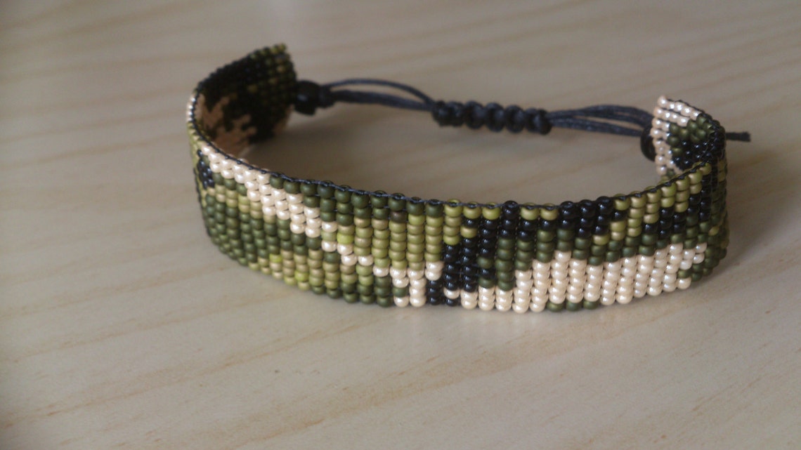 Loom beaded bracelet camouflage army / Etsy