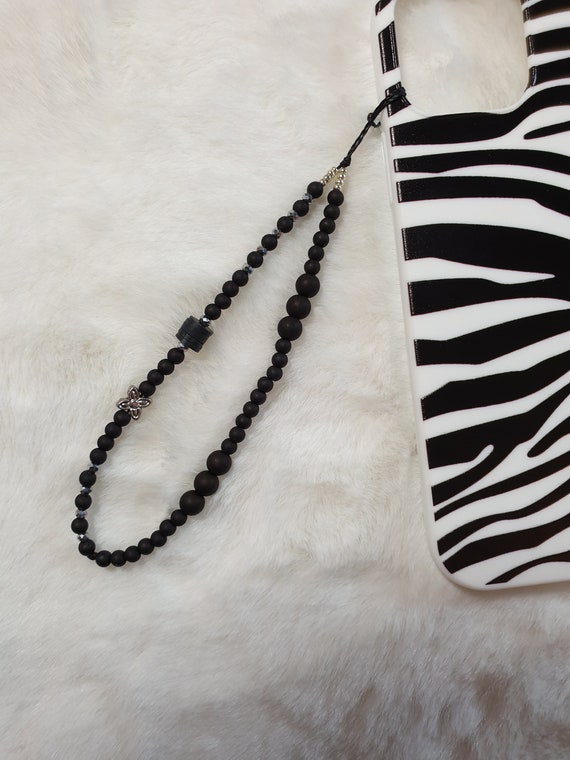 Black beaded phone strap Clearance