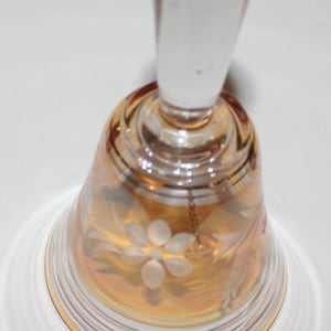 Vintage Yugoslavia Glass Bell Srpska Fabrika Stakla Paracin | Etched Floral Marigold Carnival Glass Dinner Bell | Retro MCM Amber Crystal