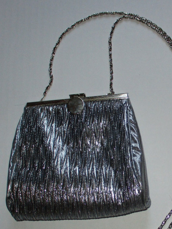 Silver Hand Clutch Evening Bag Coin Purse Chain S… - image 6