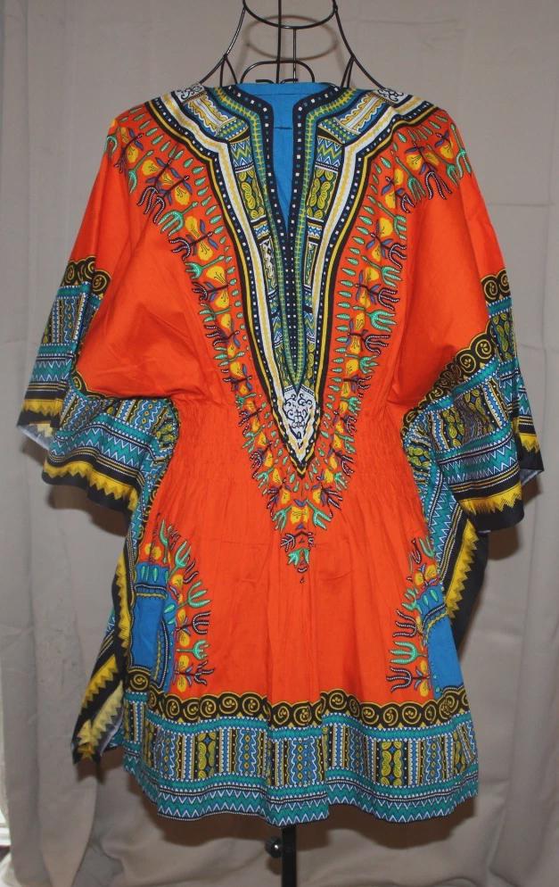 open lace back dress Orange Dashiki Fabric Angelina Print Shirt 100% Cotton By the Yard