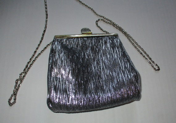 Silver Hand Clutch Evening Bag Coin Purse Chain S… - image 1