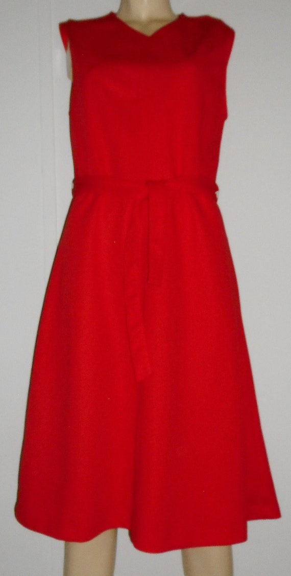 Red Orange Sleeveless Dress 1970's Russ Togs Belte