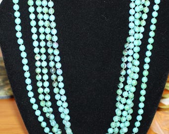 Retro Multi-Strand Robin’s Egg Blue Bead Necklace 1960s Boho Statement Jewelry Vintage 23 Inch