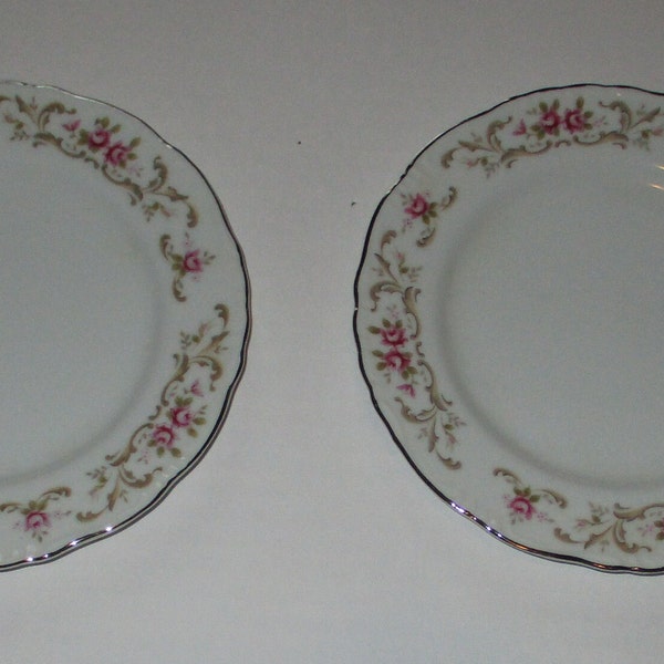 Rose Baroque Style House Fine China 6 1/2" Small Plates 2 Pc Bread and Butter Dessert