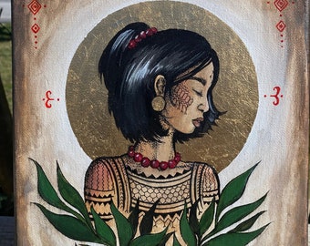 Original Painting "Kalinga Woman with Traditional Tattoos" 8"x10" | Tatakbyayla Original Art