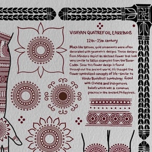 Digital Print Pair: Visayan Quatrefoil Earrings, 2 Original Sheets, Tatakbyayla Tattoo Design Illustration, Inspired by Archaeological Finds