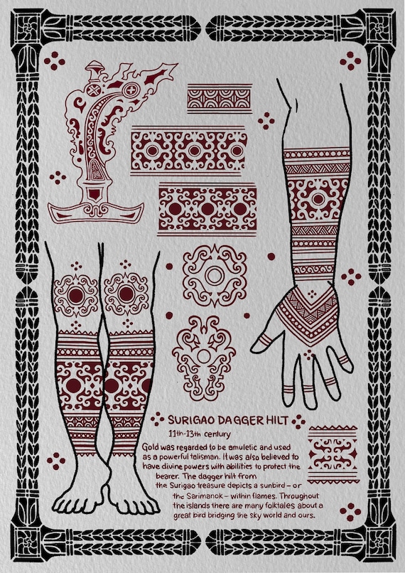Digital Print: Surigao Dagger Hilt, 2 Original Sheets, Tatakbyayla Tattoo Design Illustration, Inspired by Archaeological Finds