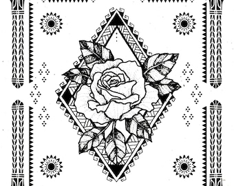 Visayan Rose Original Illustration Digital Print DIGITAL DOWNLOAD, Parchment & Black and White | tatakbyayla digital prints