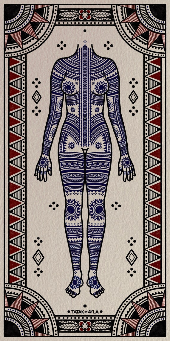 DIGITAL PRINT Female Visayan Bodysuit Concept Front and Back | tatakbyayla tattoo art