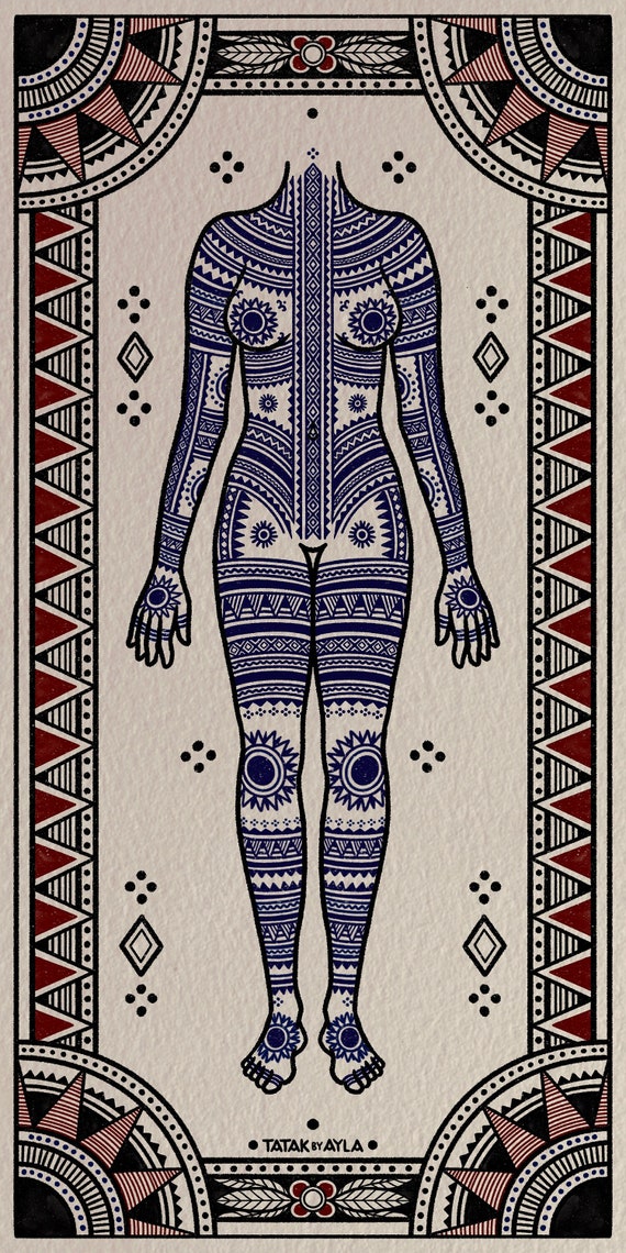 DIGITAL PRINT Female Visayan Bodysuit Concept Front and Back | tatakbyayla tattoo art