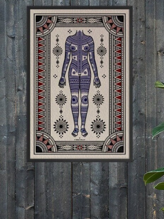 FRAMED PHYSICAL PRINT: Visayan Female Bodysuit Front, Many Sizes Available | tatakbyayla original artwork