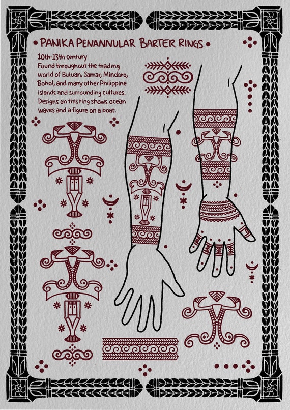 Digital Print Pair:Panika Pennanular Barter Rings,2 Original Sheets, Tatakbyayla Tattoo Design Illustration,Inspired by Archaeological Finds