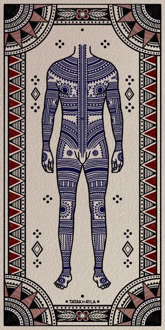 DIGITAL PRINT Male Visayan Bodysuit Concept Front and Back | tatakbyayla tattoo art