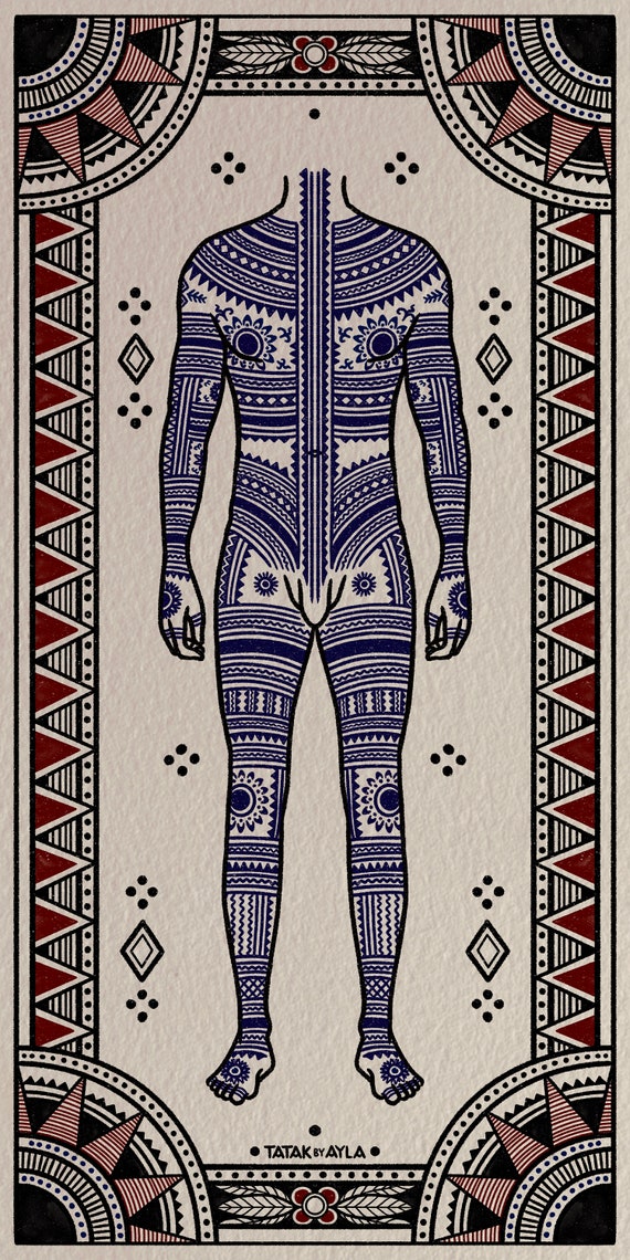 DIGITAL PRINT Male Visayan Bodysuit Concept Front and Back | tatakbyayla tattoo art