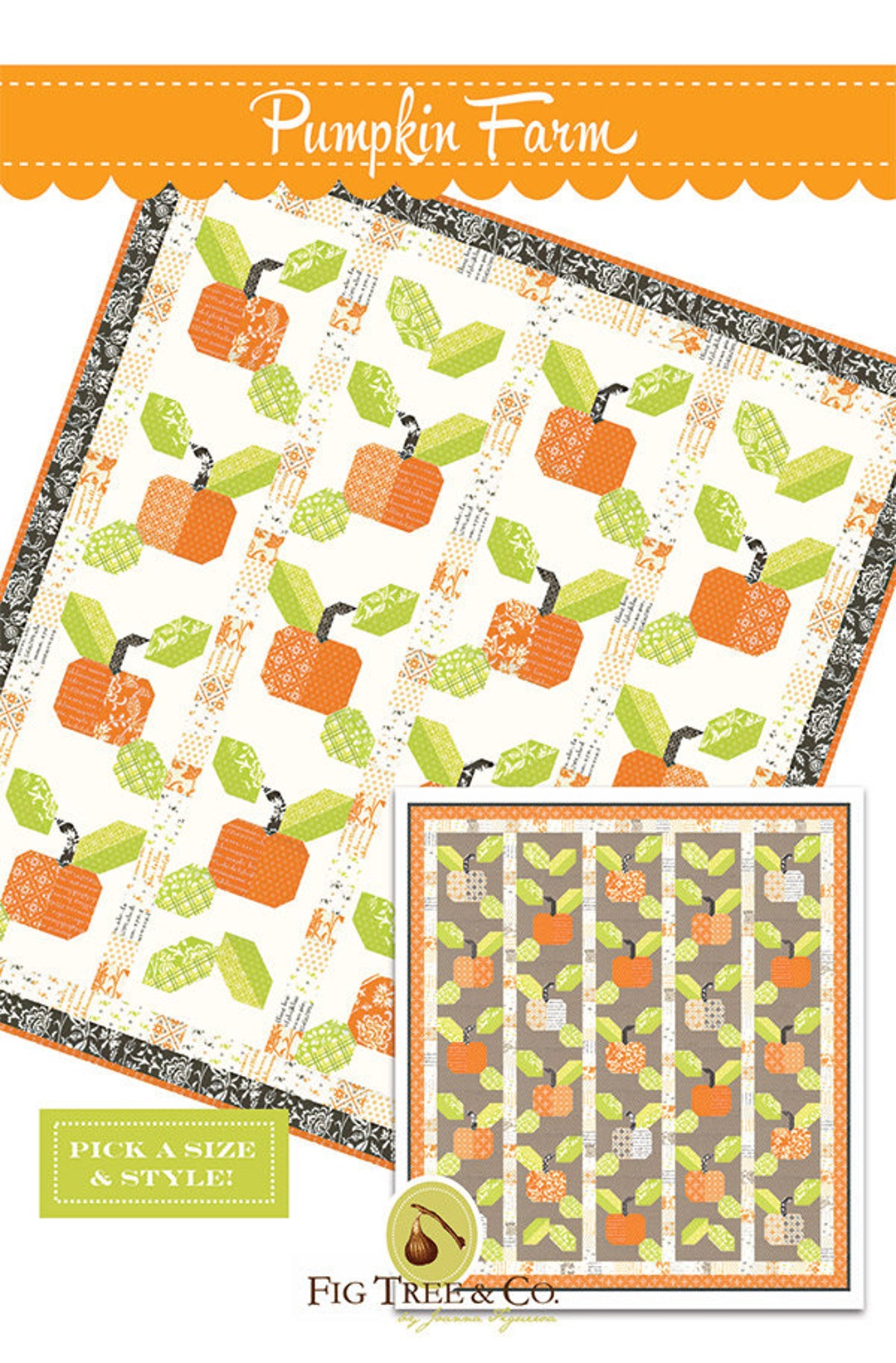 Pumpkin Farm Quilt Pattern Featuring Pumpkins and Blossoms by Fig Tree