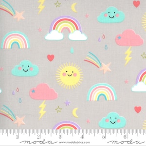 Hello Sunshine 35350 12 by Abi Hall for Moda Fabrics. Cloudy Grey Rainbows
