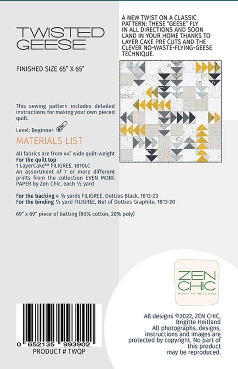 Twisted Geese Quilt Pattern Featuring Filigree by Zen Chic for Etsy