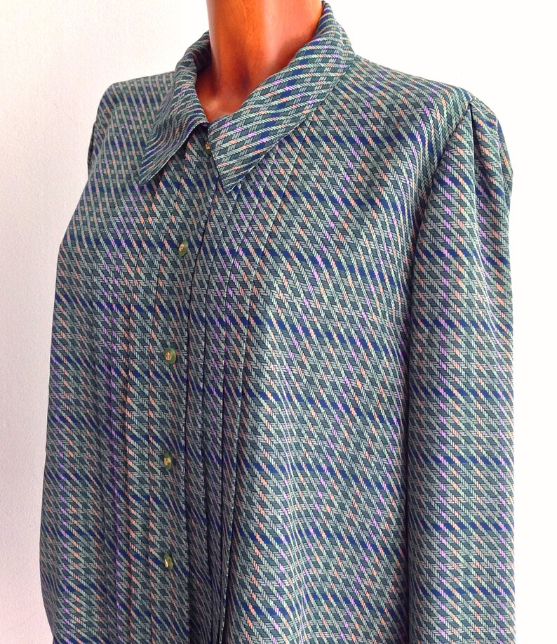 Scarf Print Blouse colored laces Print Vintage 80s Womens Green long sleeve blouse