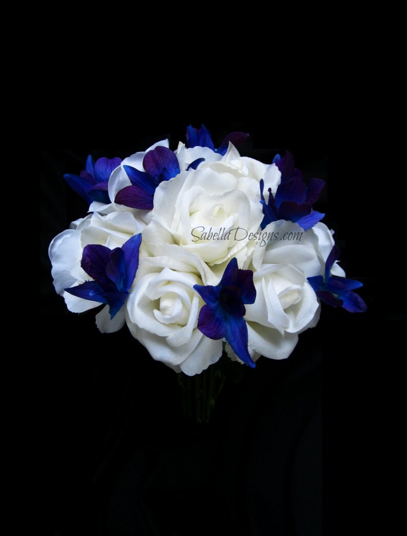 Real Touch Bouquet Bridal Flower Bridesmaid Bouquet Grooms Boutonniere Blue Orchid White Rose Ocean Destination Beach Wedding Flowers Accessories Weddings Valresa Com