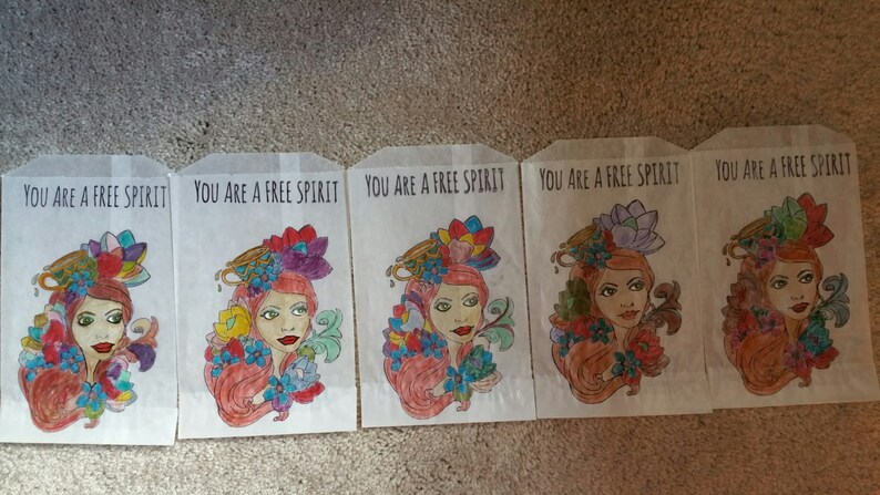 Five 4 12 X 7 12 Glassine Hand Painted Gift Bags Gypsy Girl.
