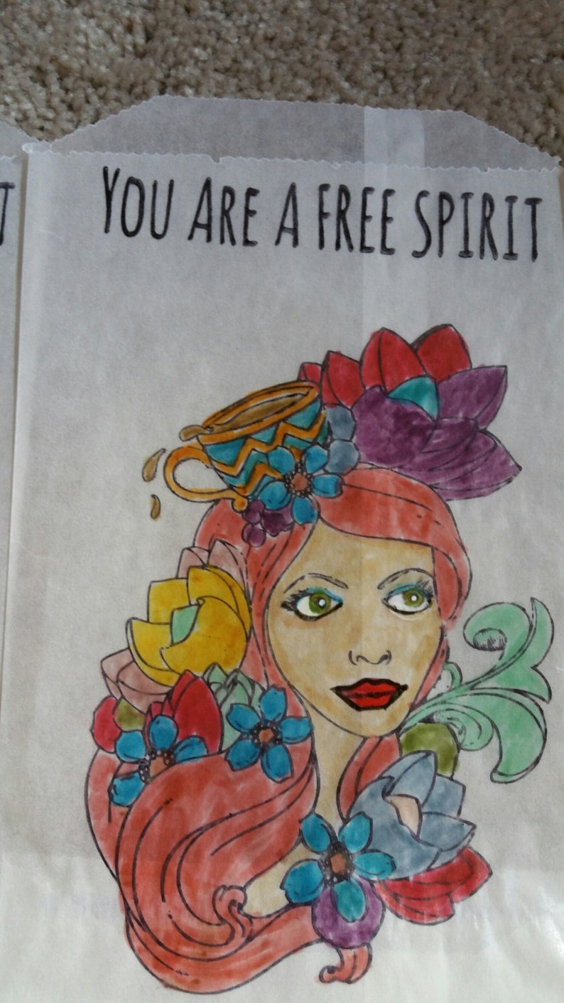 Five 4 12 X 7 12 Glassine Hand Painted Gift Bags Gypsy Girl.
