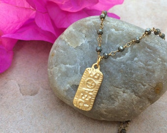 Beautiful Pyrite and Peace Intention Necklace, Yoga Jewelry, Pyrite Gemstone, Intention Necklace, Gift for Her