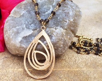 Stress Release Necklace, Smokey Quartz, Intention Necklace, Gift for Her, Gold Necklace, Stress Release, Healing Crystal Necklace