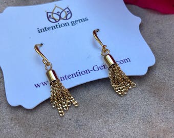 Gold Tassle Earrings, Petite Earrings, Cute Mini Tassel Earrings
