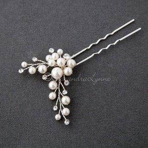 Pearl Wedding Hair Pin Set of Three with Round Crystal Stones Silver Ivory Bridal Hair Accessory