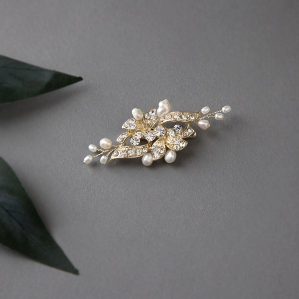 Petite Wedding Bridal Clip Ivory Pearls Rhinestone Floral Crystal Gold Silver Flower Girl Clip Mini