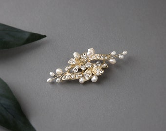 Petite Wedding Bridal Clip Ivory Pearls Rhinestone Floral Crystal Gold Silver Flower Girl Clip Mini