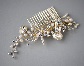 Starfish Wedding Hair Comb: Shells, Pearls, Crystals Beach Wedding