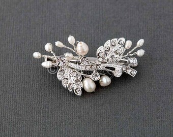 Zierliche Hochzeit Brautklammer Strass Blätter Federn Perlen Elfenbein Silber Blumen Mädchen