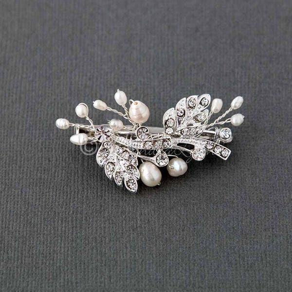 Petite Wedding Bridal Clip Rhinestone Leaves Feathers Pearls Ivory Silver Flower Girl