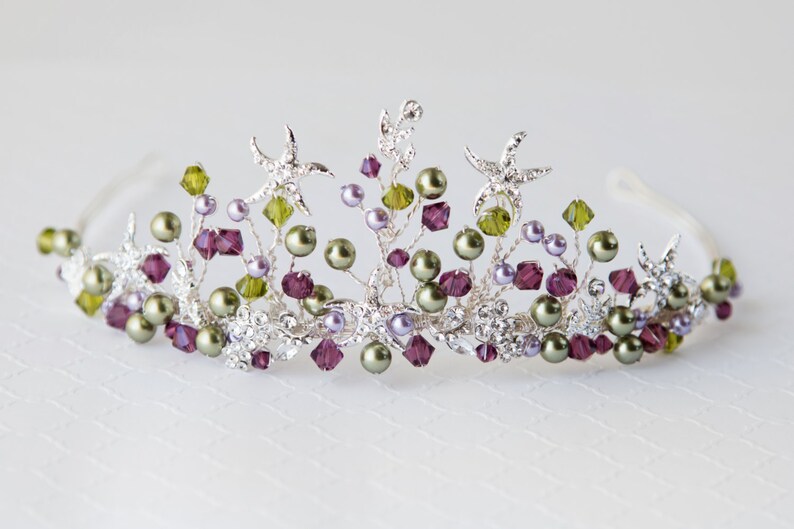 Mermaid Theme Wedding Beach Bride purple and Green Starfish Tiara