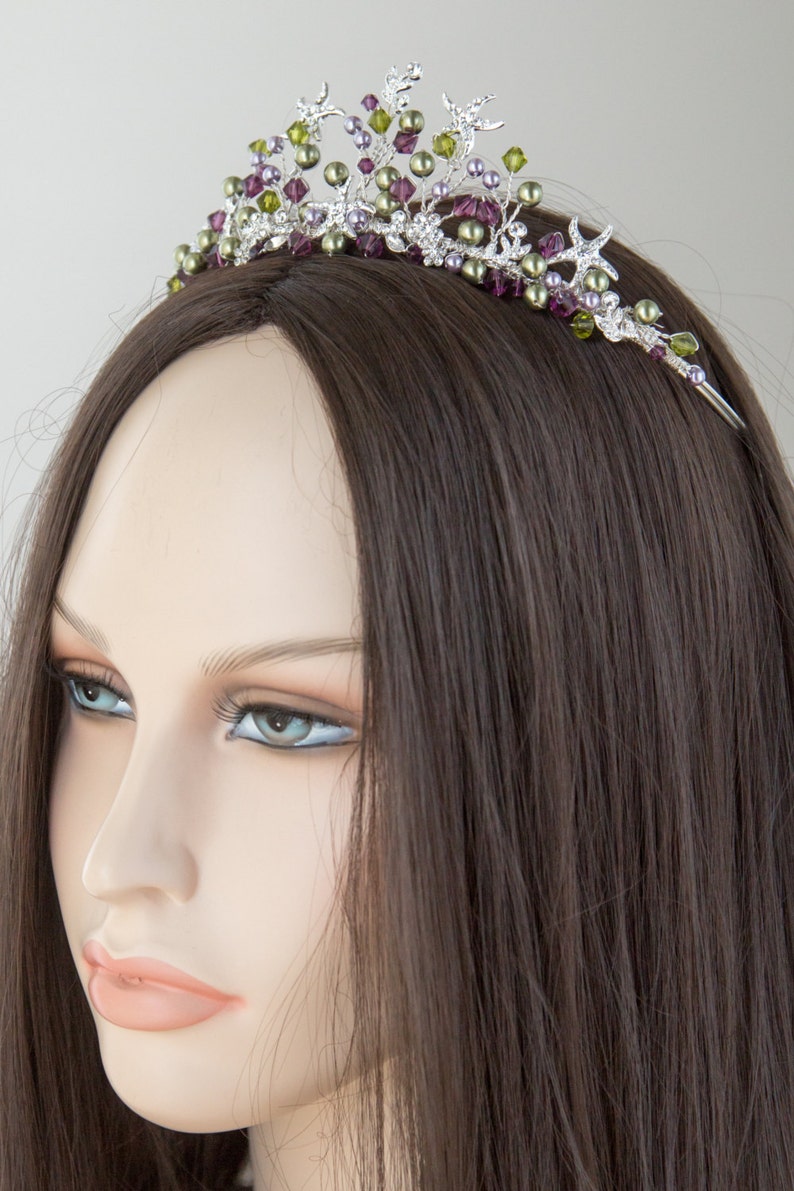 Mermaid Theme Wedding Beach Bride purple and Green Starfish Tiara