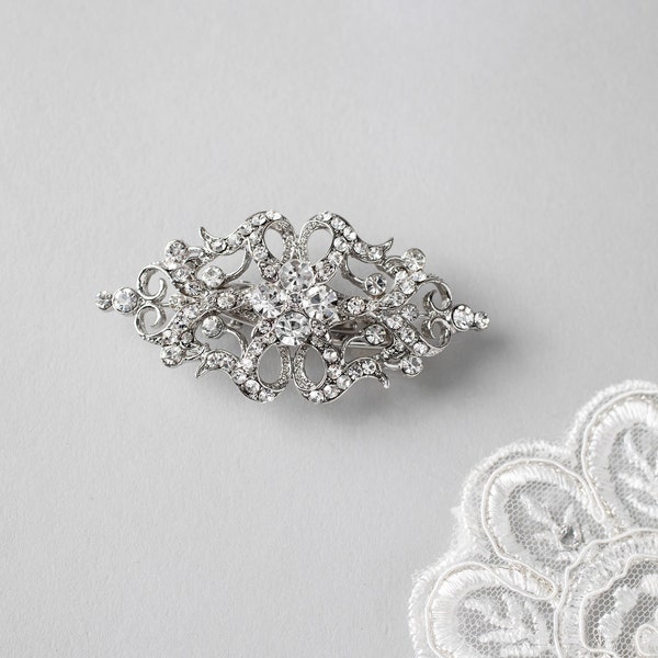 Petite Wedding Hair Clip in Antique Silver Crystal Vintage Style Bridal Accessory