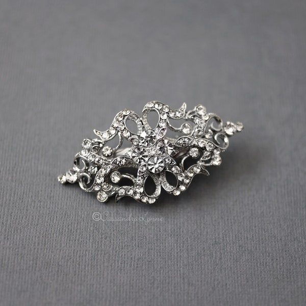 Petite Wedding Hair Clip in Antique Silver Crystal Vintage Style Bridal Accessory