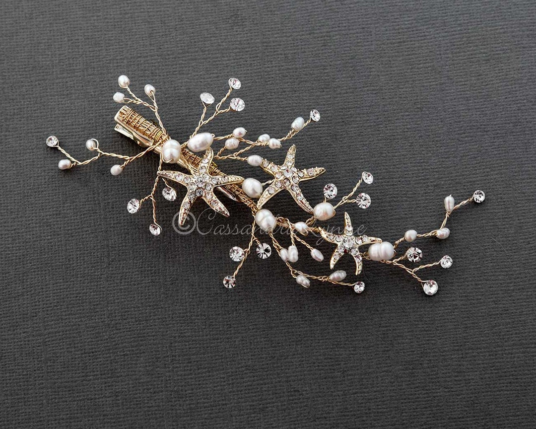 Beach Wedding Hair Accessories Gold or Silver Starfish Clip Bridal