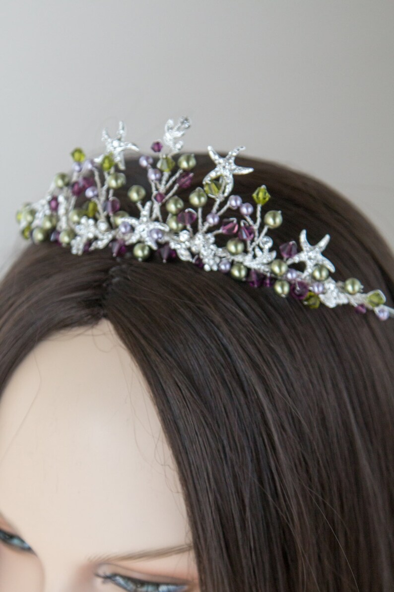 Mermaid Theme Wedding Beach Bride purple and Green Starfish Tiara