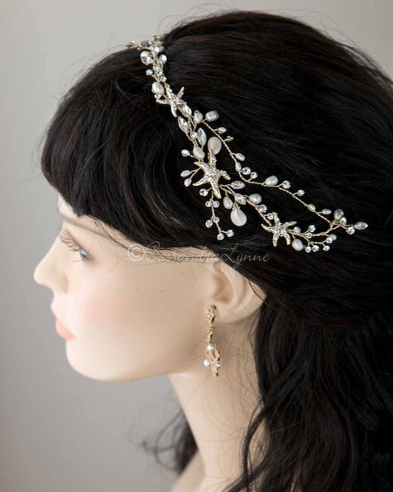 New beautiful Gold Starfish Pearl Headband Bridal ✨✨? Amazon.com: Unicra Starfish Bride Wedding Hair Vine Pearl  main image 4