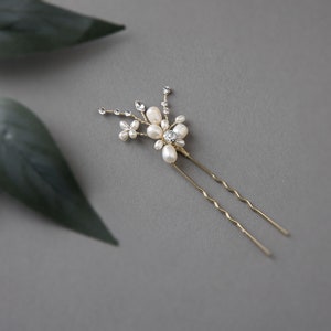 Pearl Flower Wedding Hair Pin Set of Three with Crystal Stones Silver Ivory Bridal Hair Accessory for the Bride