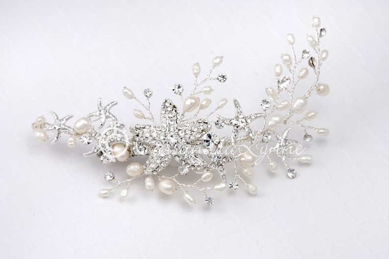 Beach Wedding Starfish Hair Clip with Ivory Freshwater Pearls Silver Bridal Hair Piece Bride