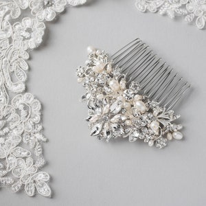 Bridal Hair Comb of Ivory Freshwater Pearls and Marquise Flowers Vintage Inspired Wedding Hair Accessory