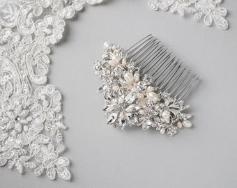 Bridal Hair Comb of Ivory Freshwater Pearls and Marquise Flowers Vintage Inspired Wedding Hair Accessory