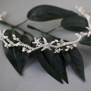 Silver Wedding Headpiece With Starfish and Freshwater Pearls Beach Wedding Destination Bride Accessory